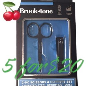 Brookstone NEW 2-PC Scissors & Clippers Set Anodized Steel Grooming Tool Set